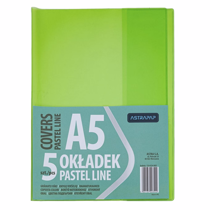Füzetborító ASTRA PAP A/5 bújtatós pvc neon pasztell színek 5 db/csomag