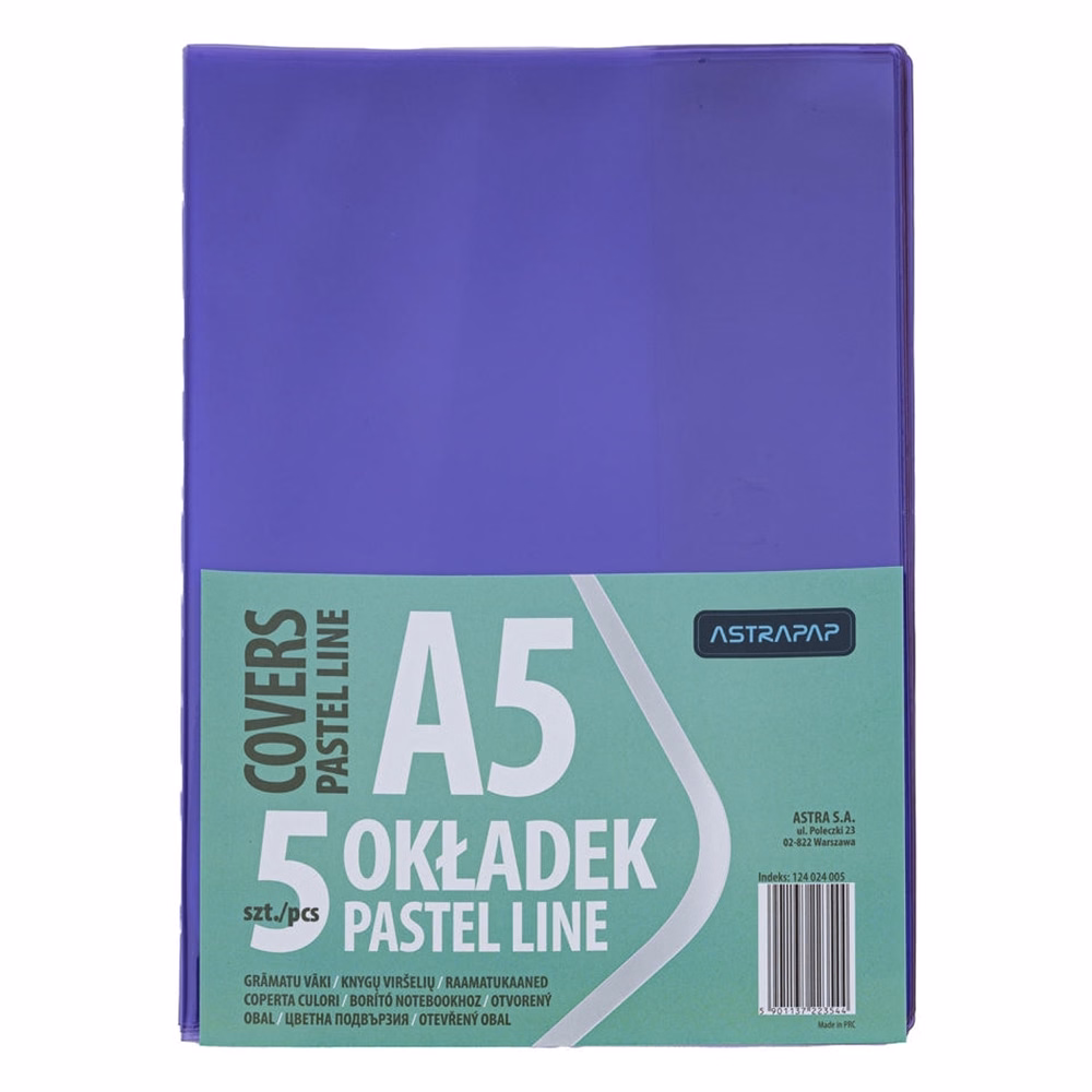 Füzetborító ASTRA PAP A/5 bújtatós pvc neon pasztell színek 5 db/csomag