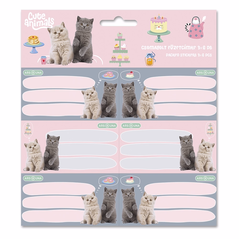 Füzetcímke ARS UNA 18 darabos Cute Animals-Tea Party