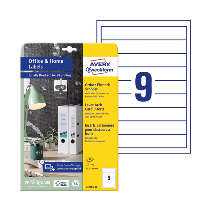 Gerinc címke AVERY C32266-10 30x190mm 90 címke/doboz 10 ív/doboz