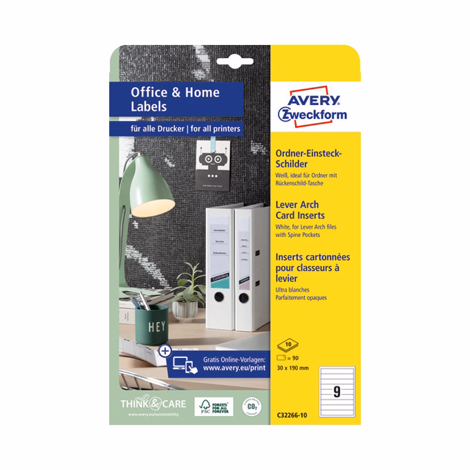 Gerinc címke AVERY C32266-10 30x190mm 90 címke/doboz 10 ív/doboz