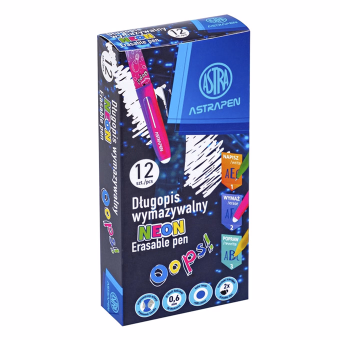 Golyóstoll ASTRA PEN radírozható neon 0,6 mm