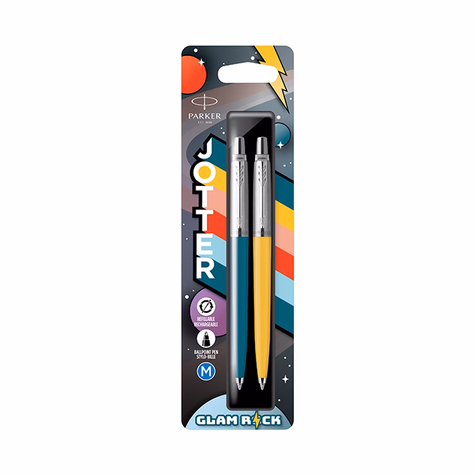 Golyóstoll PARKER Royal Jotter Glam rock 70 kék/sárga ezüst klipsz 2 darabos