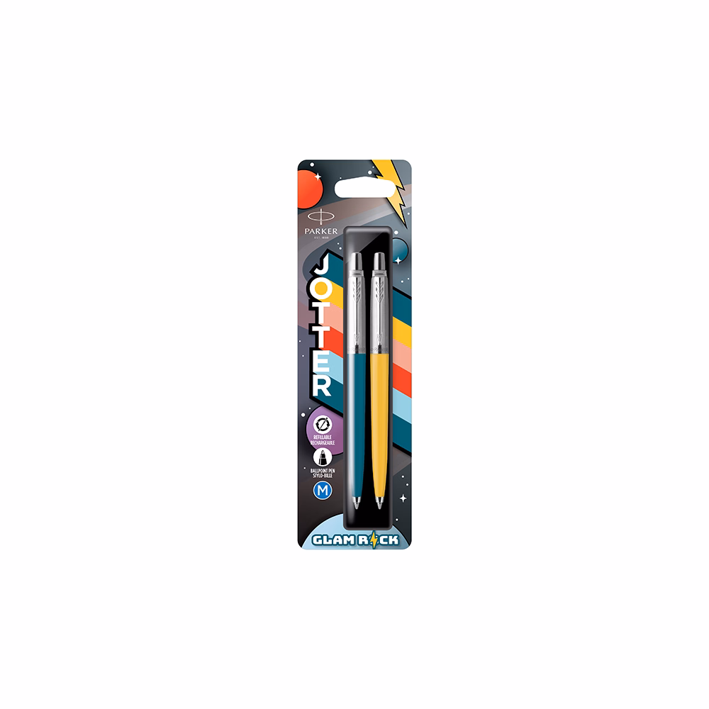 Golyóstoll PARKER Royal Jotter Glam rock 70 kék/sárga ezüst klipsz 2 darabos