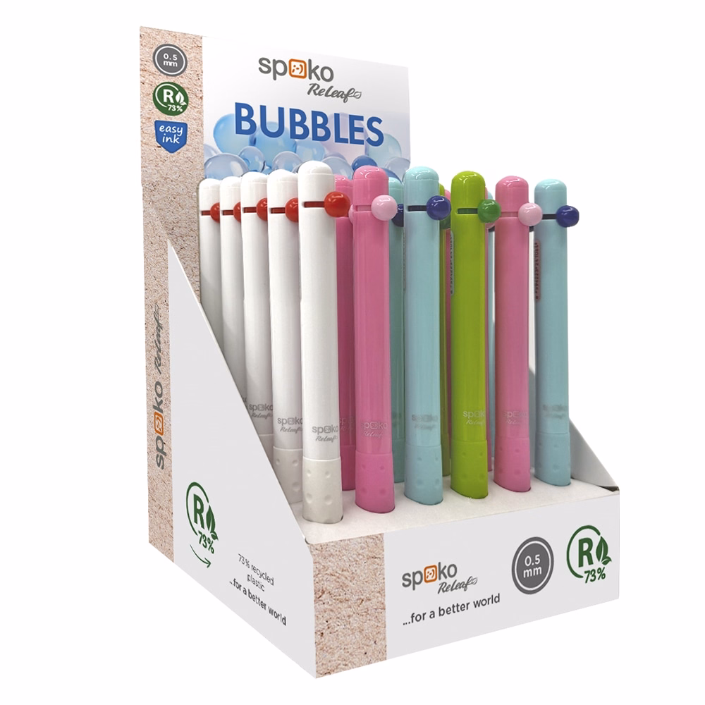 Golyóstoll SPOKO ReLeaf Bubbles nyomógombos 0,5 mm kék írásszín vegyes színben