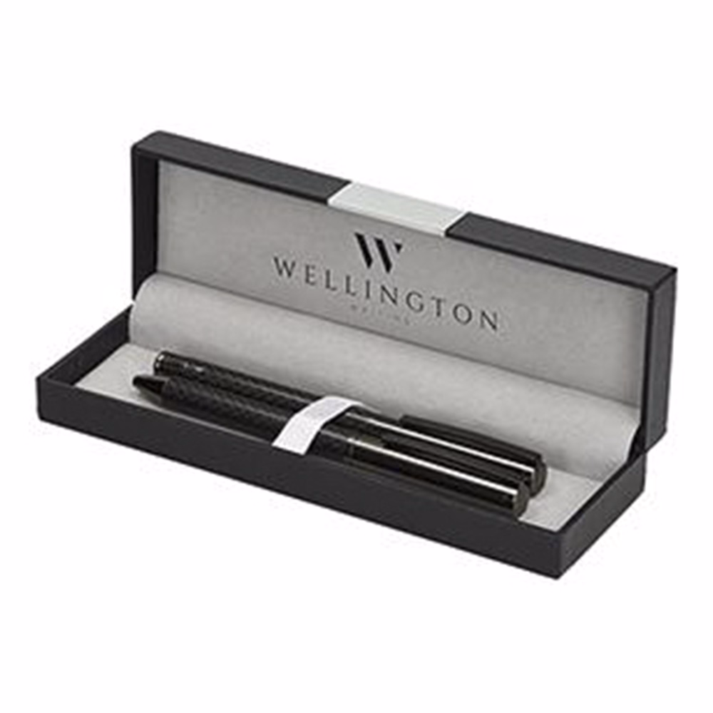 Golyóstoll készlet WELLINGTON Carbon golyóstoll + rollertoll antracit díszdobozban