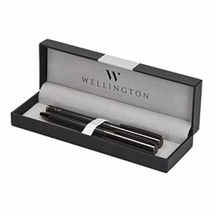 Golyóstoll készlet WELLINGTON Carbon golyóstoll + rollertoll antracit díszdobozban