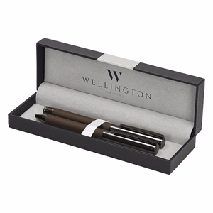 Golyóstoll készlet WELLINGTON Stamford golyóstoll + rollertoll barna díszdobozban
