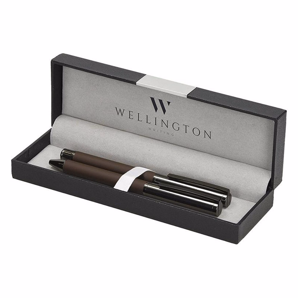 Golyóstoll készlet WELLINGTON Stamford golyóstoll + rollertoll barna díszdobozban