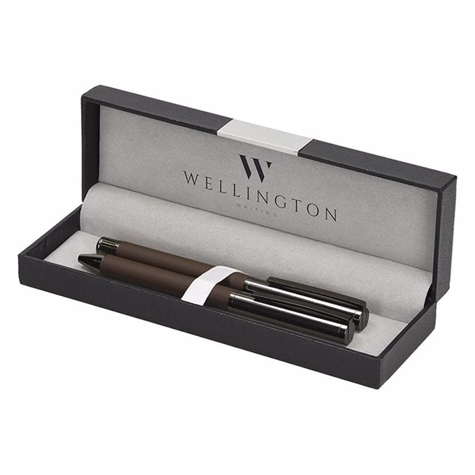 Golyóstoll készlet WELLINGTON Stamford golyóstoll + rollertoll barna díszdobozban