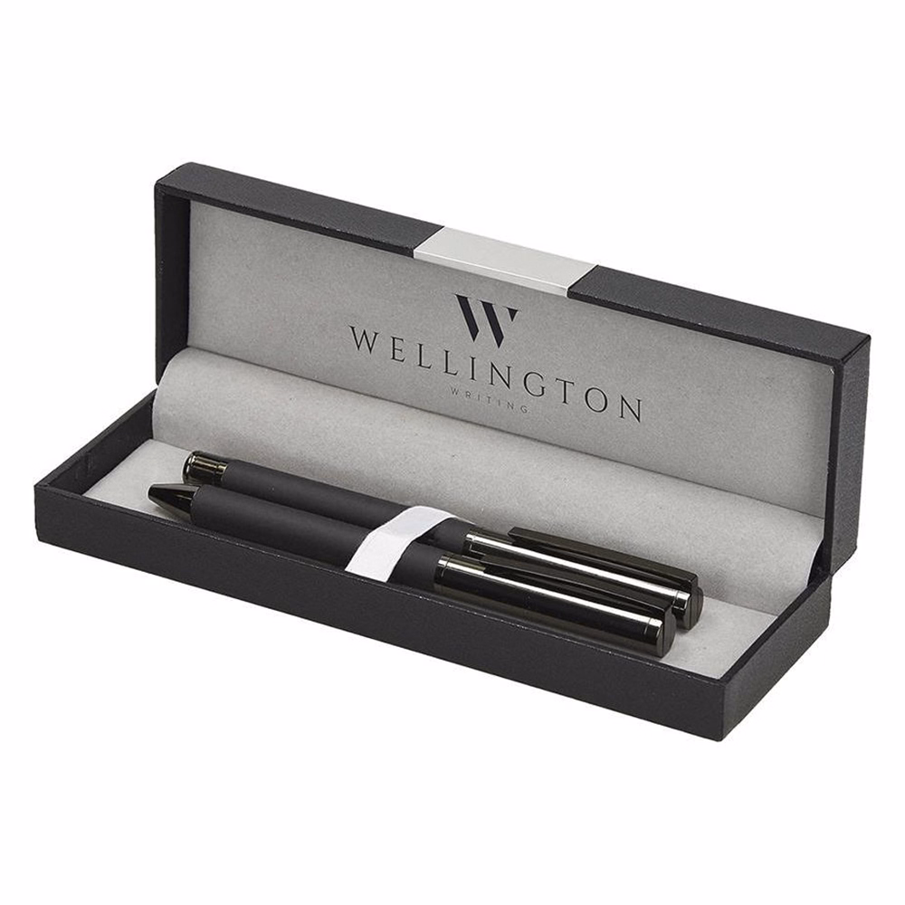 Golyóstoll készlet WELLINGTON Stamford golyóstoll + rollertoll fekete díszdobozban