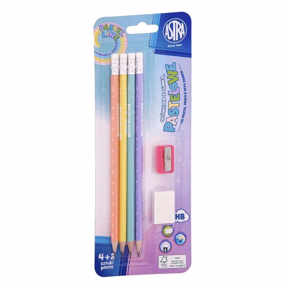 Grafitceruza ASTRA radíros ajándék hegyezővel és radírral HB 4+2 db/bliszter