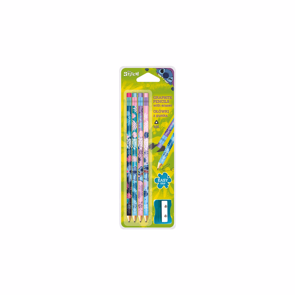 Grafitceruza COOLPACK Lilo és Stitch háromszögletű radíros HB 4 darabos