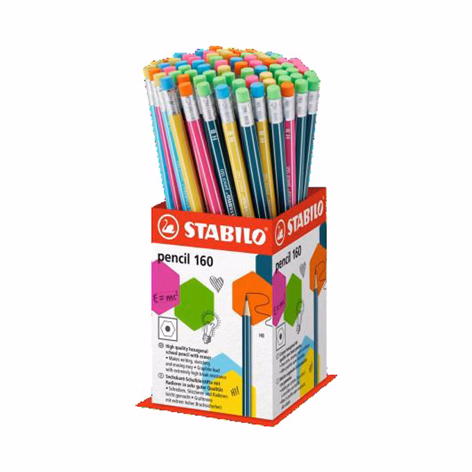 Grafitceruza display STABILO Pencil 160 HB hatszögletű radíros 72 darabos