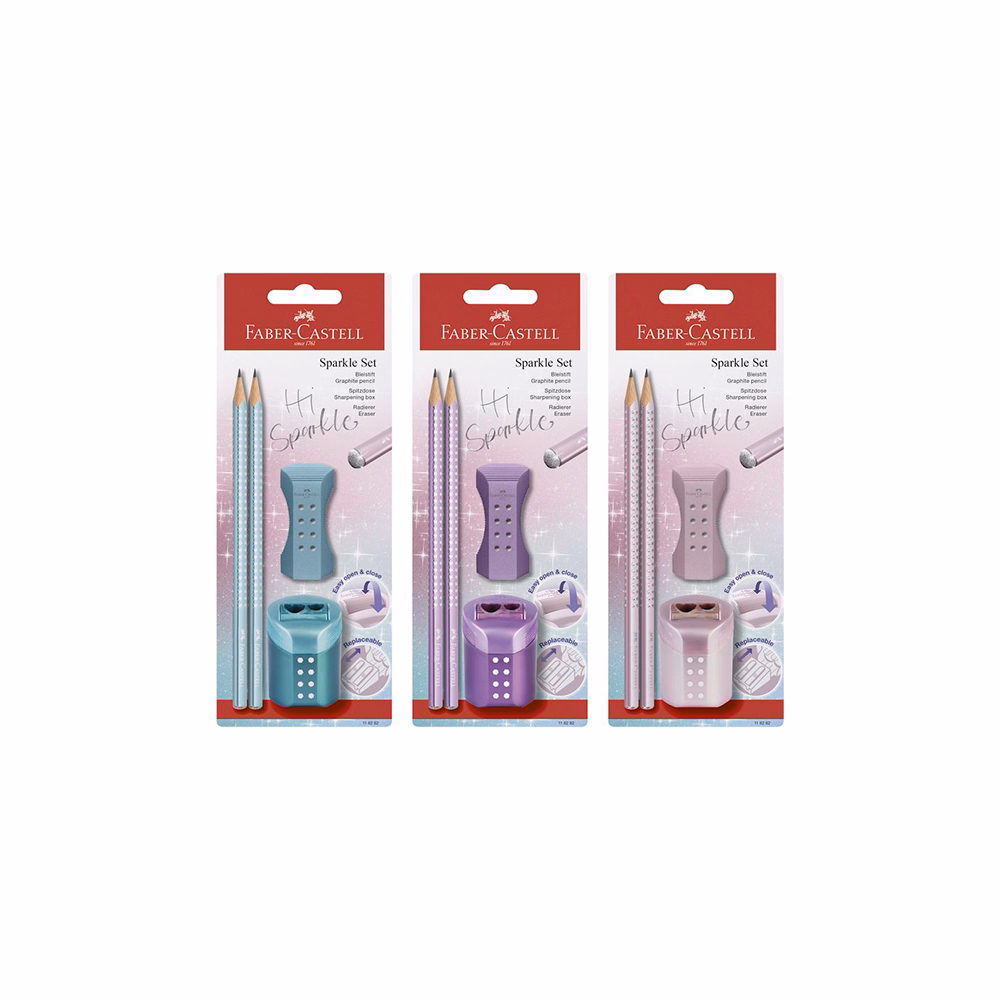 Grafitceruza szett FABER-CASTELL Sparkle gyöngyházfényű metál + hegyező és radír