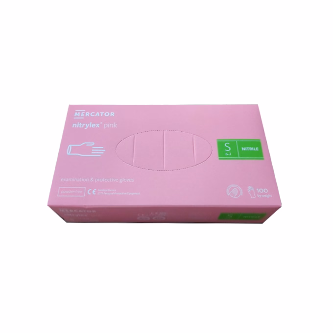 Gumikesztyű egyszer használatos nitril púdermentes pink S 7 100 darabos