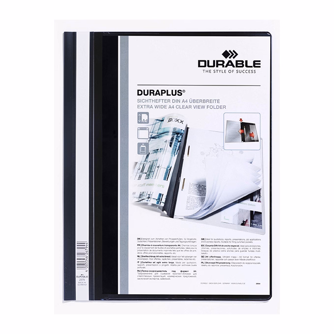 Gyorsfűző DURABLE Duraplus A/4 széles panorámás fekete