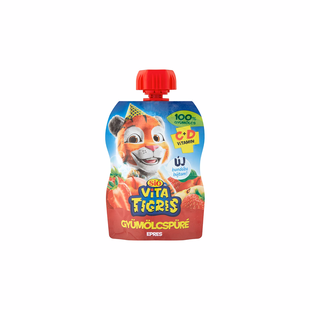 Gyümölcspüré SIÓ Vitatigris Eper 100% 90 g