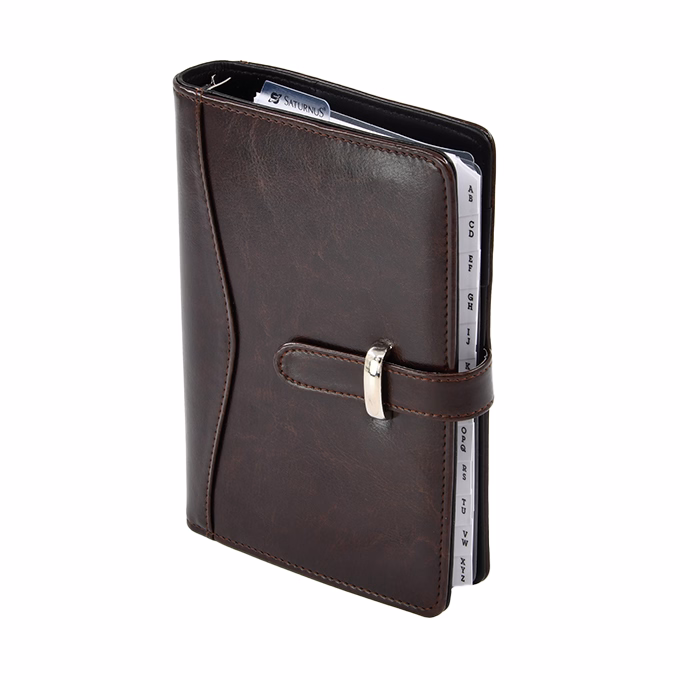 Gyűrűs kalendárium SATURNUS L437 fehér lapos sötétbarna műbőr 2026.