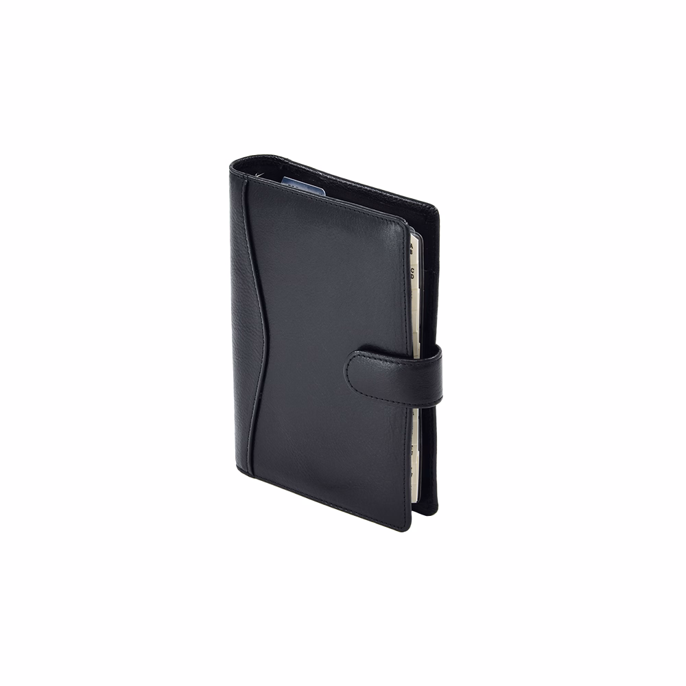 Gyűrűs kalendárium SATURNUS M212 sárga lapos fekete marhabőr 2026.