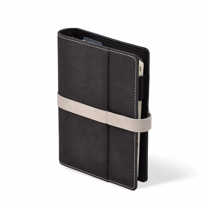 Gyűrűs kalendárium SATURNUS M225 chamois lapos fekete-szürke műbőr 2026.