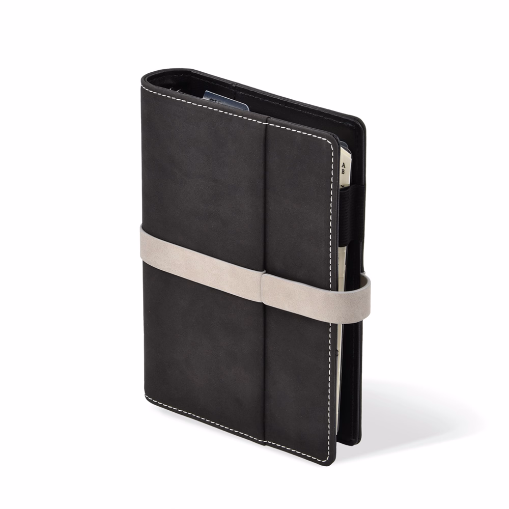 Gyűrűs kalendárium SATURNUS M225 chamois lapos fekete-szürke műbőr 2026.