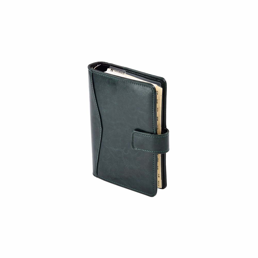 Gyűrűs kalendárium SATURNUS M231 sárga lapos zöld műbőr 2026.