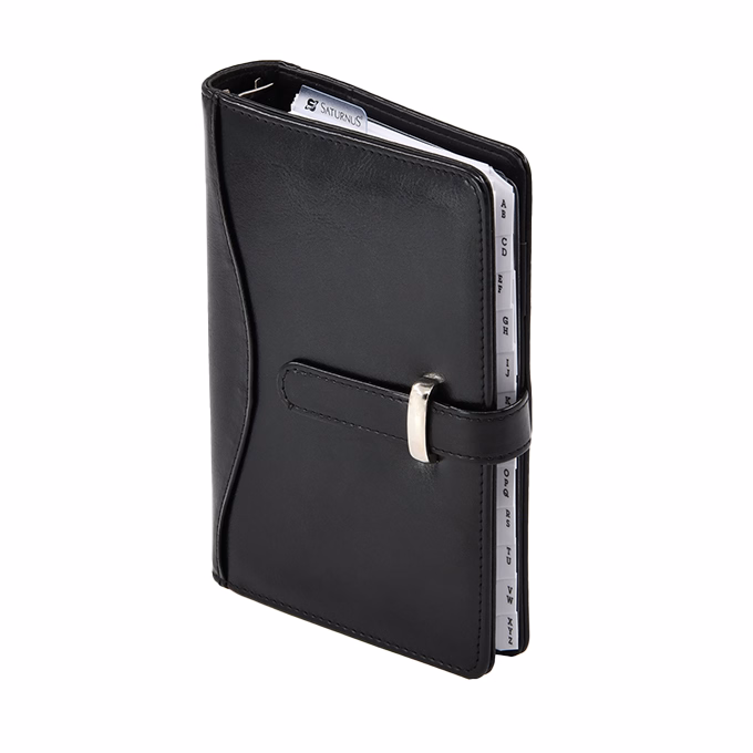 Gyűrűs kalendárium SATURNUS S437 fehér lapos fekete műbőr 2026.