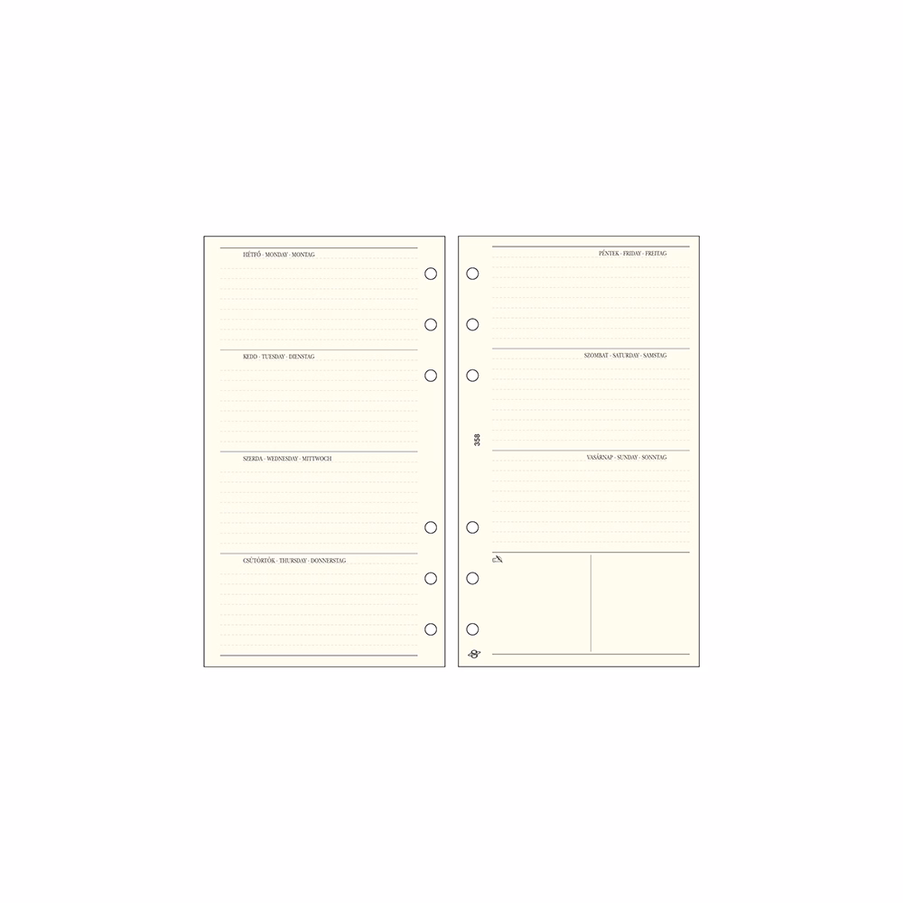 Gyűrűs kalendárium betét SATURNUS L358 bianco heti tervező sárga lapos