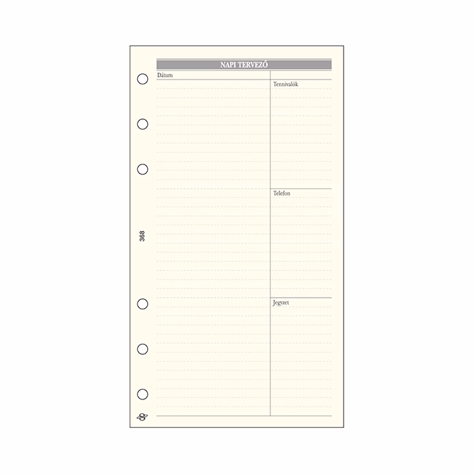 Gyűrűs kalendárium betét SATURNUS L368 bianco napi tervező sárga lapos