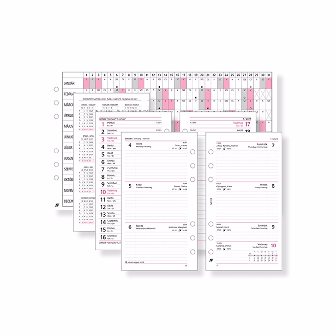 Gyűrűs kalendárium betét SATURNUS M311/F heti fehér lapos 2026.