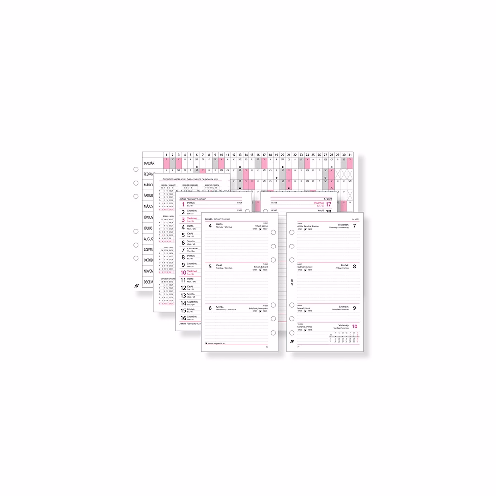 Gyűrűs kalendárium betét SATURNUS M311/F heti fehér lapos 2026.