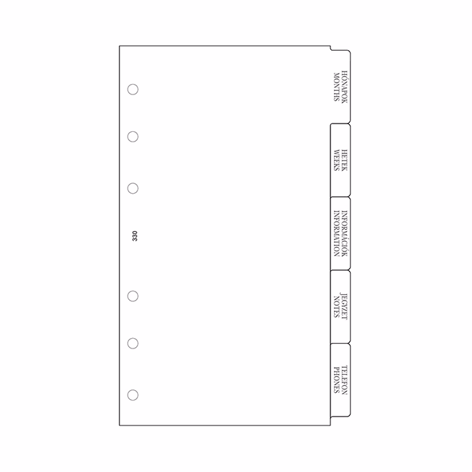 Gyűrűs kalendárium betét SATURNUS M330 elválasztólap fehér lapos Gyűrűs kalendárium betét SATURNUS M330 elválasztólap fehér lapos