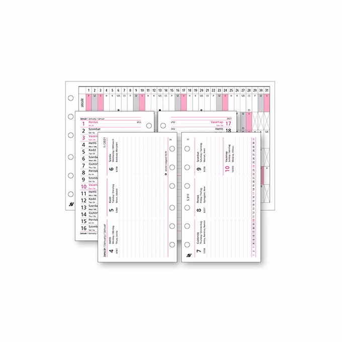 Gyűrűs kalendárium betét SATURNUS S311/F heti fehér lapos 2026.