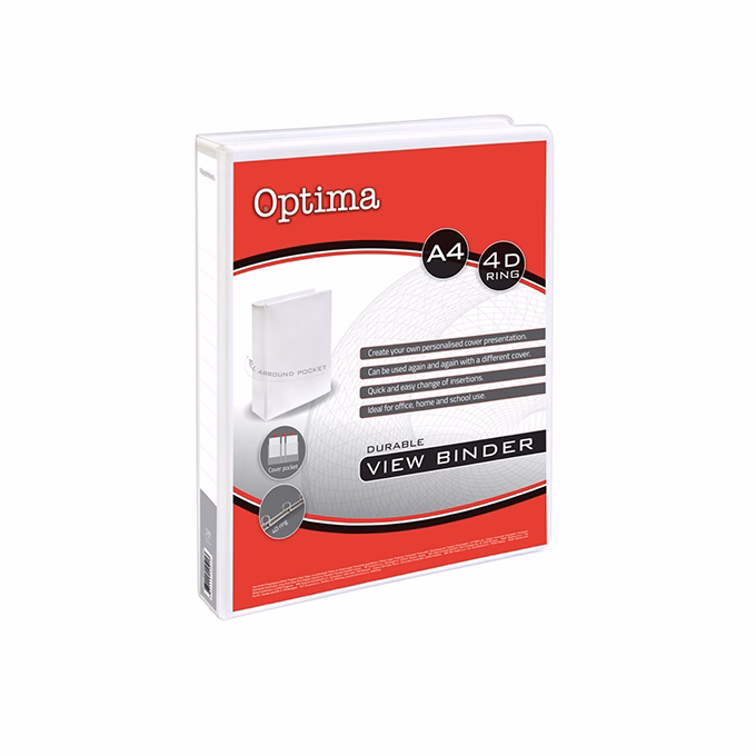 Gyűrűskönyv OPTIMA panorámás A/4 4 gyűrű 25mm fehér