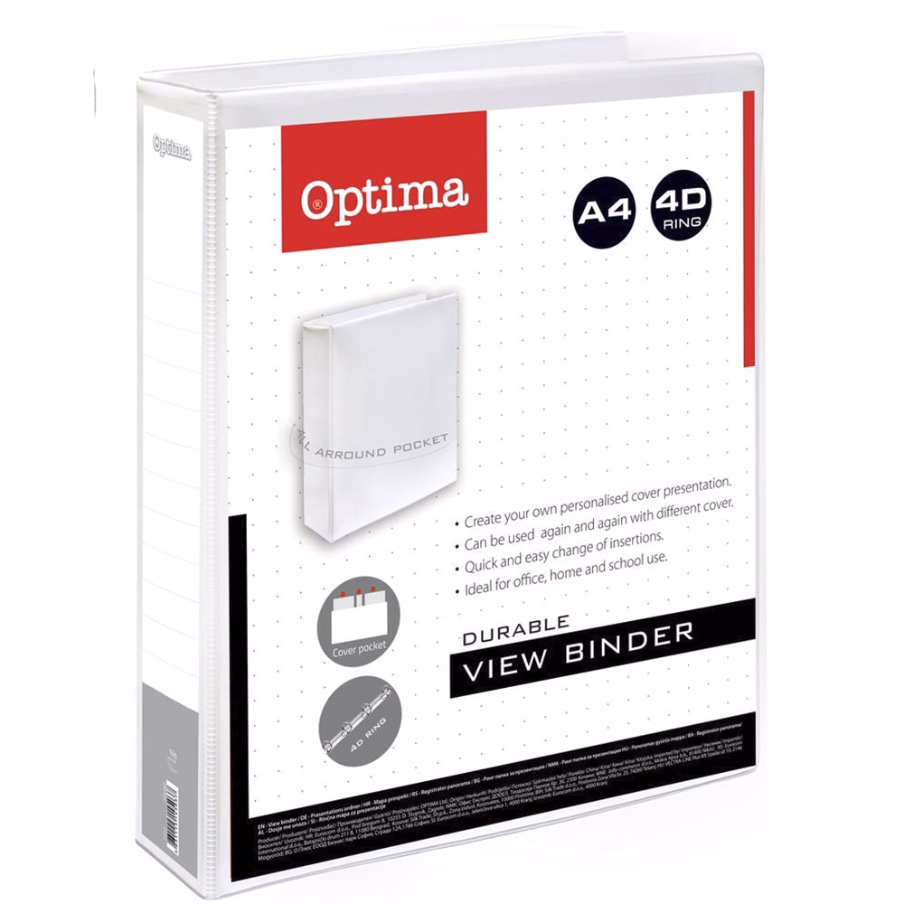 Gyűrűskönyv OPTIMA panorámás A/4 4 gyűrű 38mm fehér
