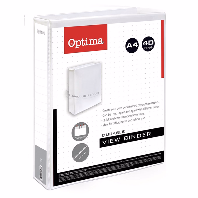 Gyűrűskönyv OPTIMA panorámás A/4 4 gyűrű 38mm fehér
