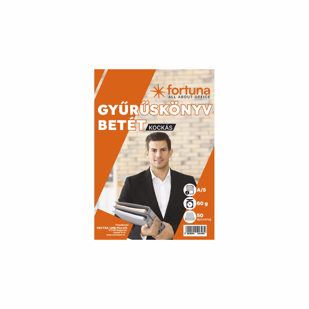 Gyűrűskönyv betét FORTUNA A/5 50 lapos 2 lyukú kockás Gyűrűskönyv betét FORTUNA A/5 50 lapos 2 lyukú kockás