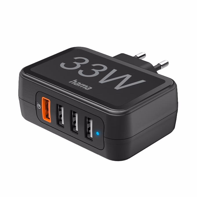 Hálózati adapter HAMA 3xUSB-A + 1xQC 3.0 33W fekete