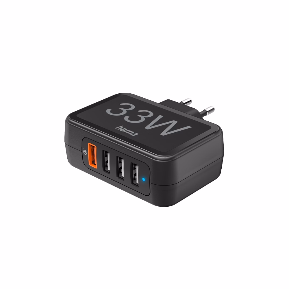 Hálózati adapter HAMA 3xUSB-A + 1xQC 3.0 33W fekete