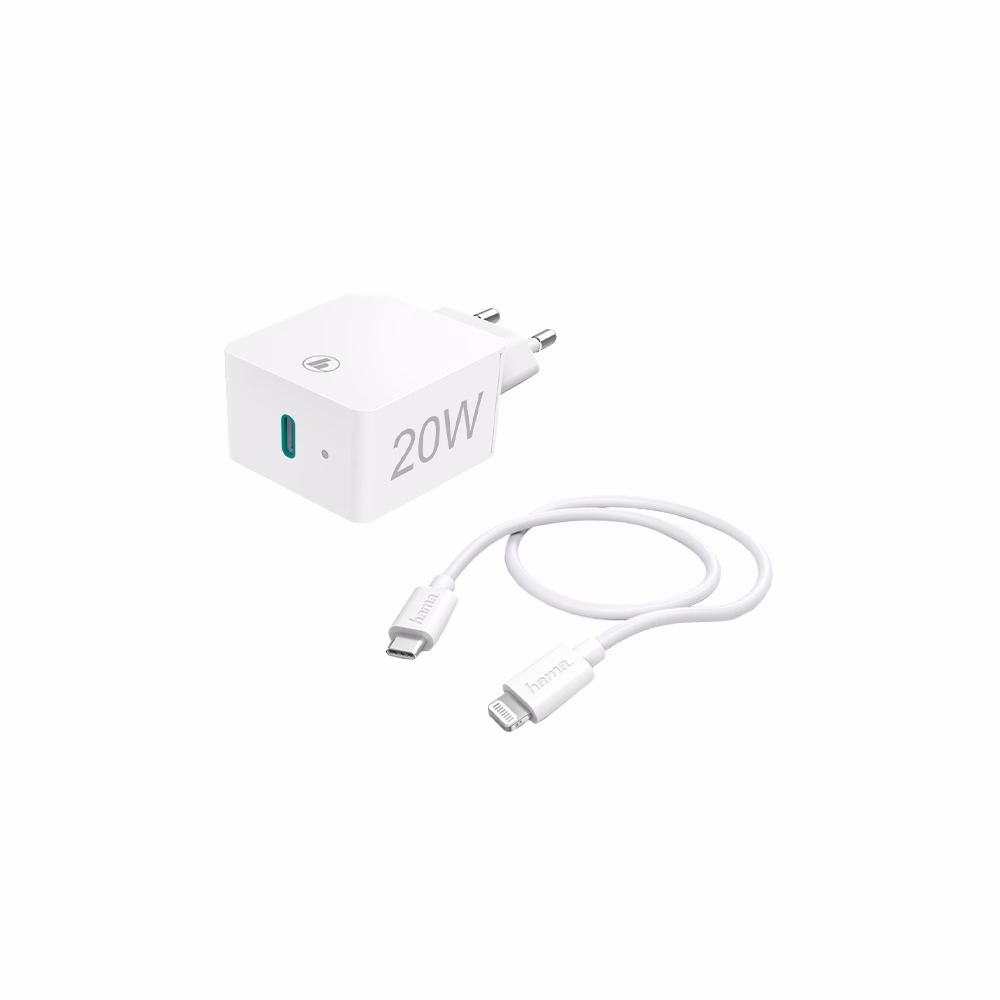 Hálózati adapter HAMA USB-C 20W + Lightning kábel fehér