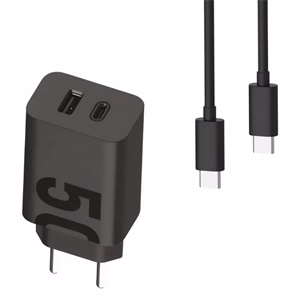 Hálózati adapter MOTOROLA MOTOCHAR50W USB-C/USB-A 50W PD QC + USB-C kábel fekete