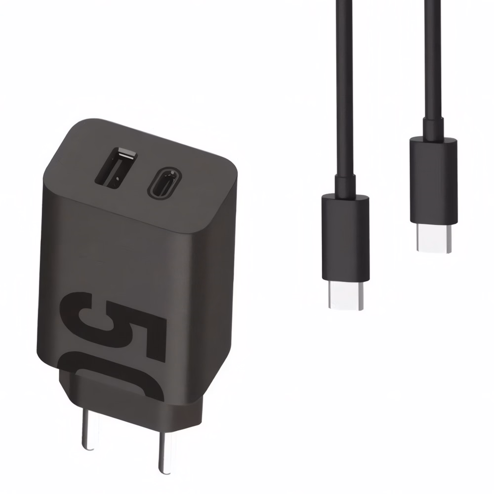 Hálózati adapter MOTOROLA MOTOCHAR50W USB-C/USB-A 50W PD QC + USB-C kábel fekete