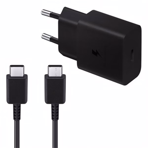Hálózati adapter SAMSUNG EP-T1510EBE/EP-DA705BBE USB-C 15W PD QC + USB-C kábel fekete