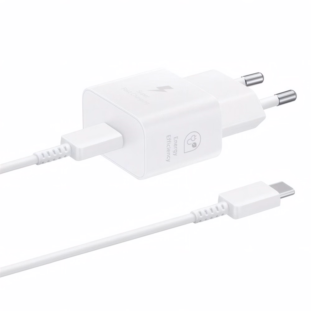 Hálózati adapter SAMSUNG EP-T2510EWE USB-C 25W PD QC + USB-C kábel fehér