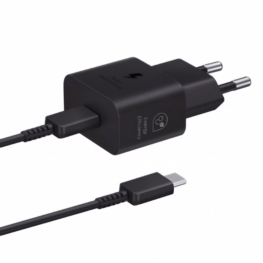 Hálózati adapter SAMSUNG EP-T2510XBEGEU USB-C 25W PD QC + USB-C kábel fekete