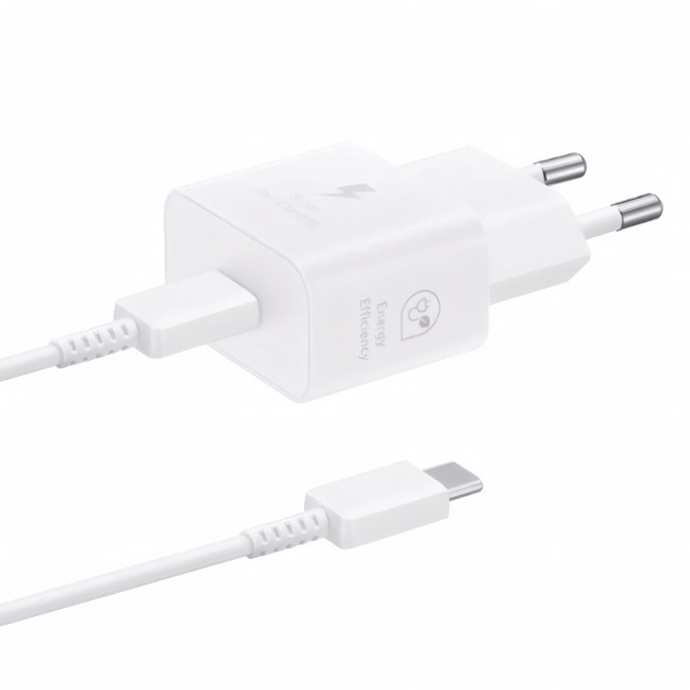 Hálózati adapter SAMSUNG EP-T2510XWEGEU USB-C 25W PD QC + USB-C kábel fehér