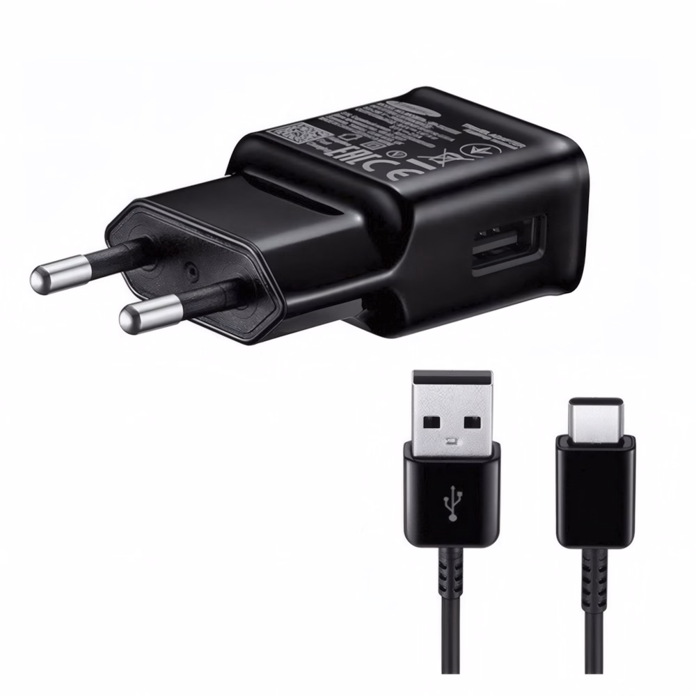 Hálózati adapter SAMSUNG EP-TA200EBE_TYPEC USB-A 15W QC + USB-C kábel fekete