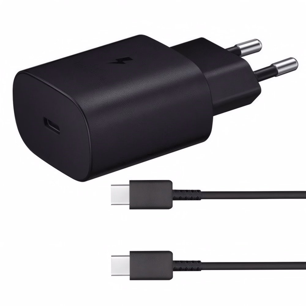 Hálózati adapter SAMSUNG EP-TA800EBE USB-C 25W PD QC + USB-C kábel fekete