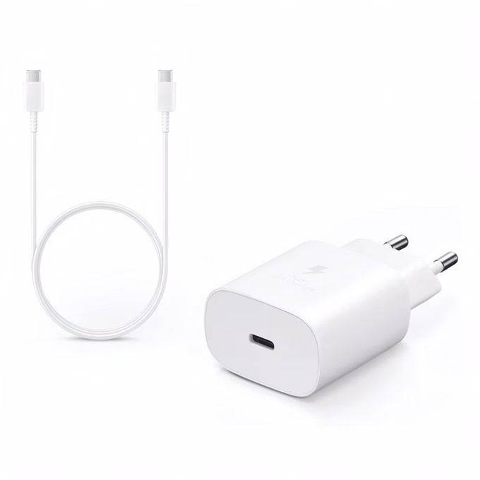 Hálózati adapter SAMSUNG EP-TA800EWE USB-C 25W PD QC + 1m USB-C kábel fehér